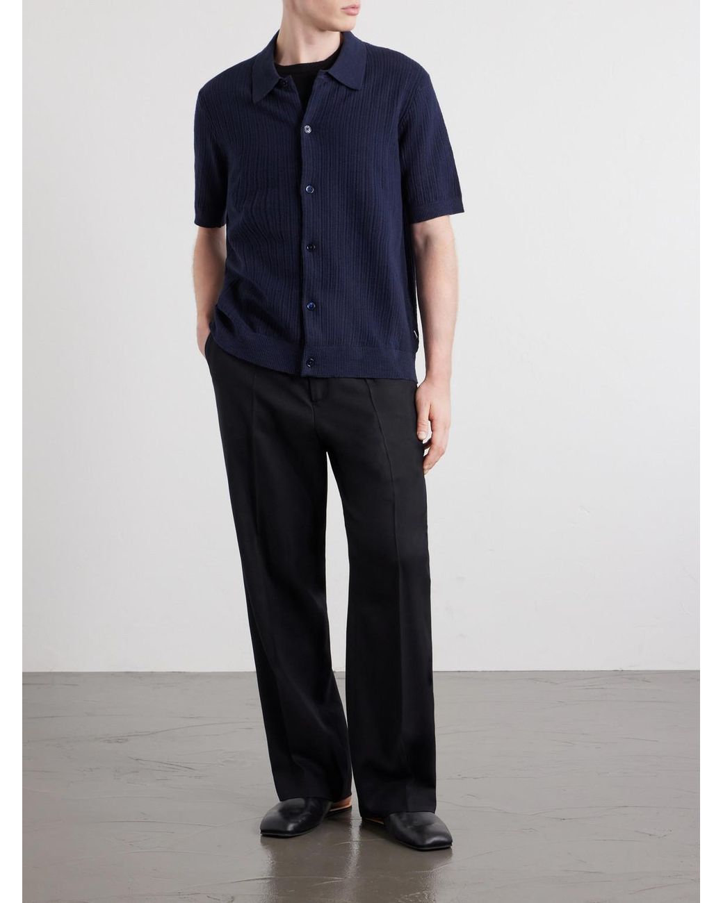 NN07 Blue Nolan 6695 Textured-Knit Organic Cotton Shirt for men