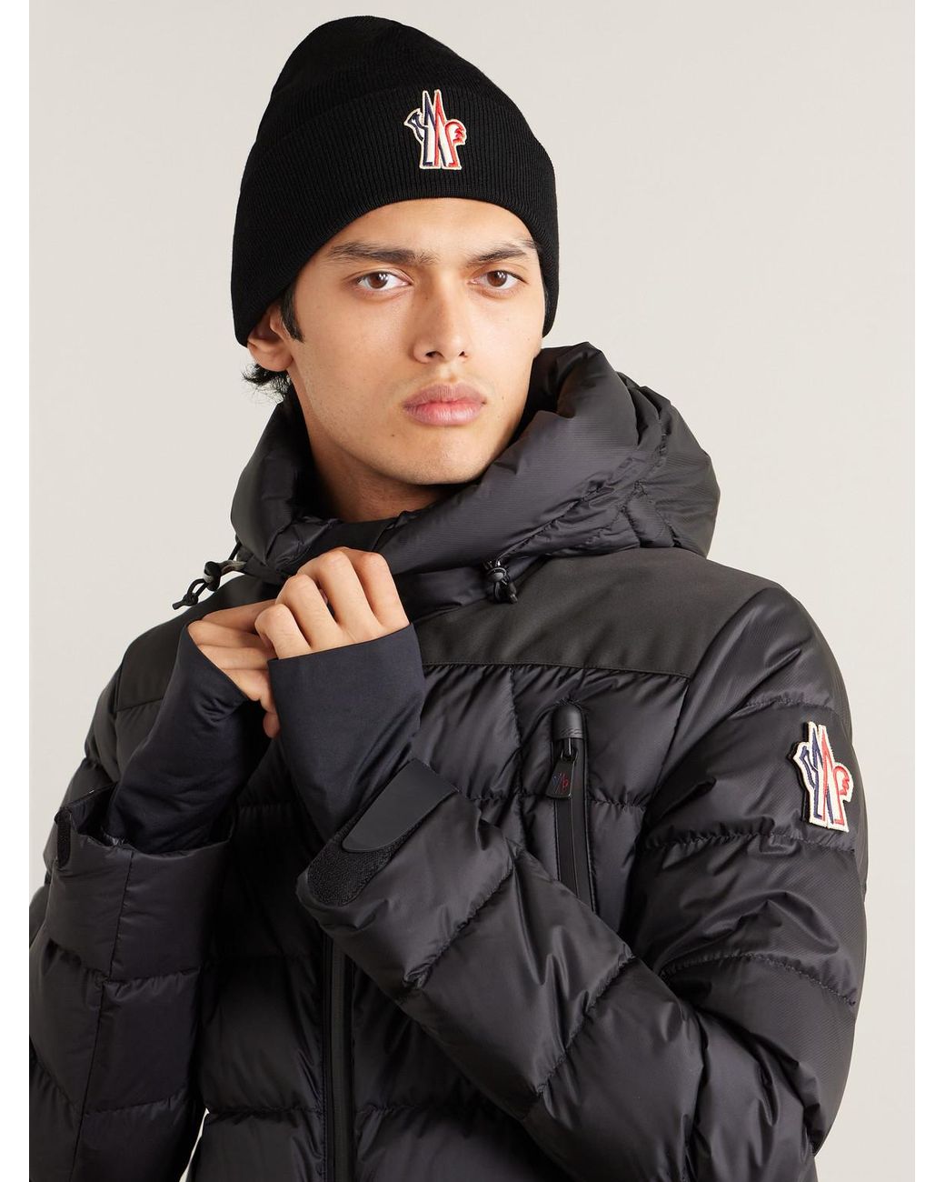 Moncler Black Logo-Appliquéd Ribbed Wool Beanie for men