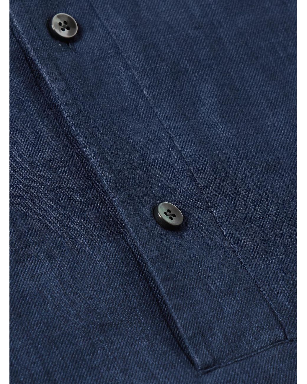 Zegna Blue Oasi Linen Half-Placket Shirt for men