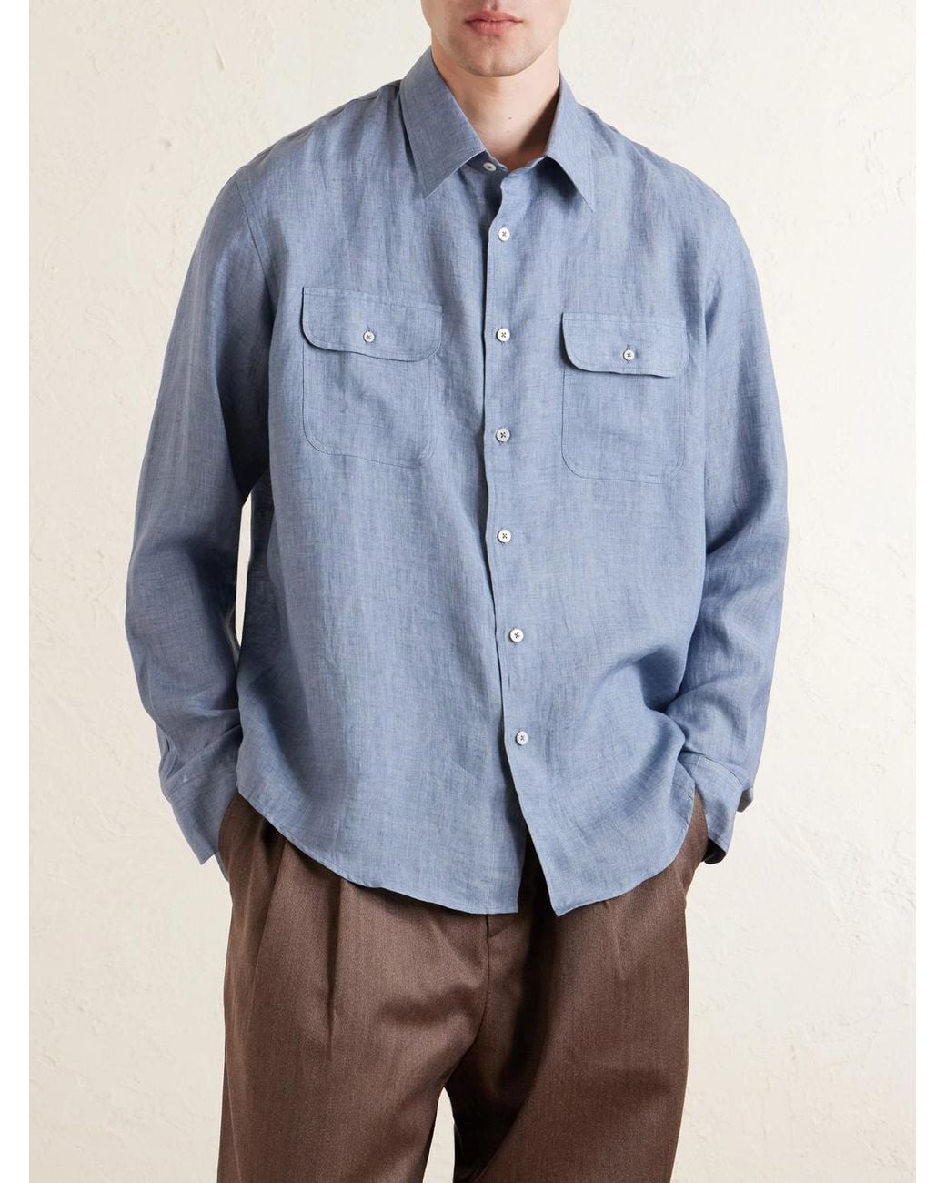 De Bonne Facture Blue Chambray Linen Shirt for men