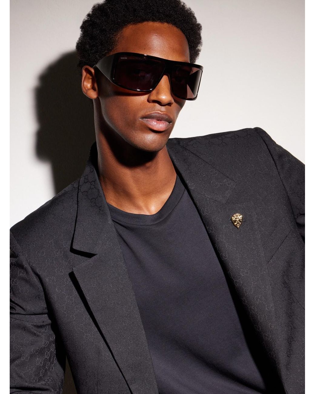 Gucci Black Injected Shield D-frame Tortoiseshell Acetate Sunglasses for men