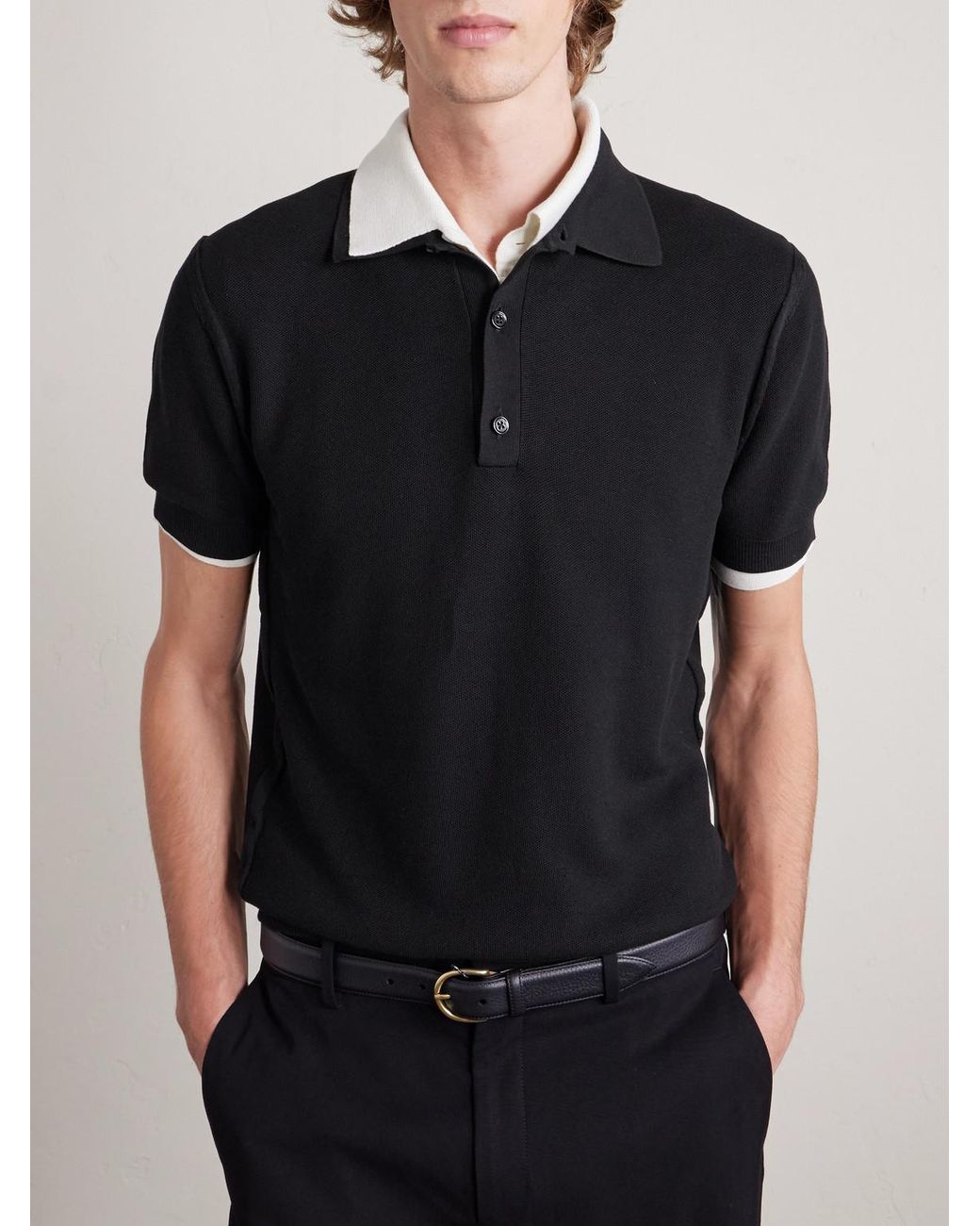 Tom Ford Black Slim-fit Lyocell And Cotton-blend Piqué Polo Shirt for men