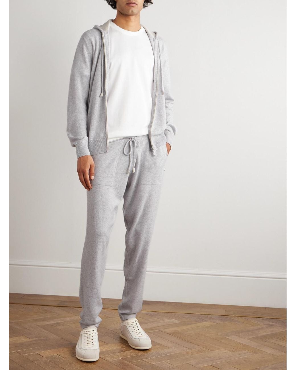 Eleventy Gray Cashmere Zip-Up Hoodie for men