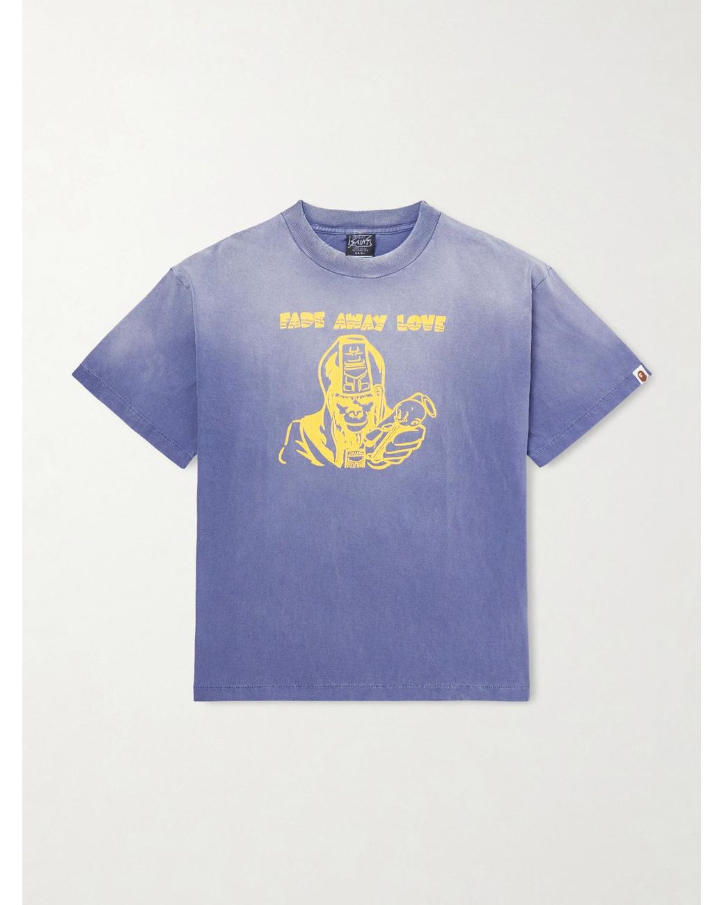 SAINT Mxxxxxx Blue Bape Distressed Printed Cotton-Jersey T-Shirt for men