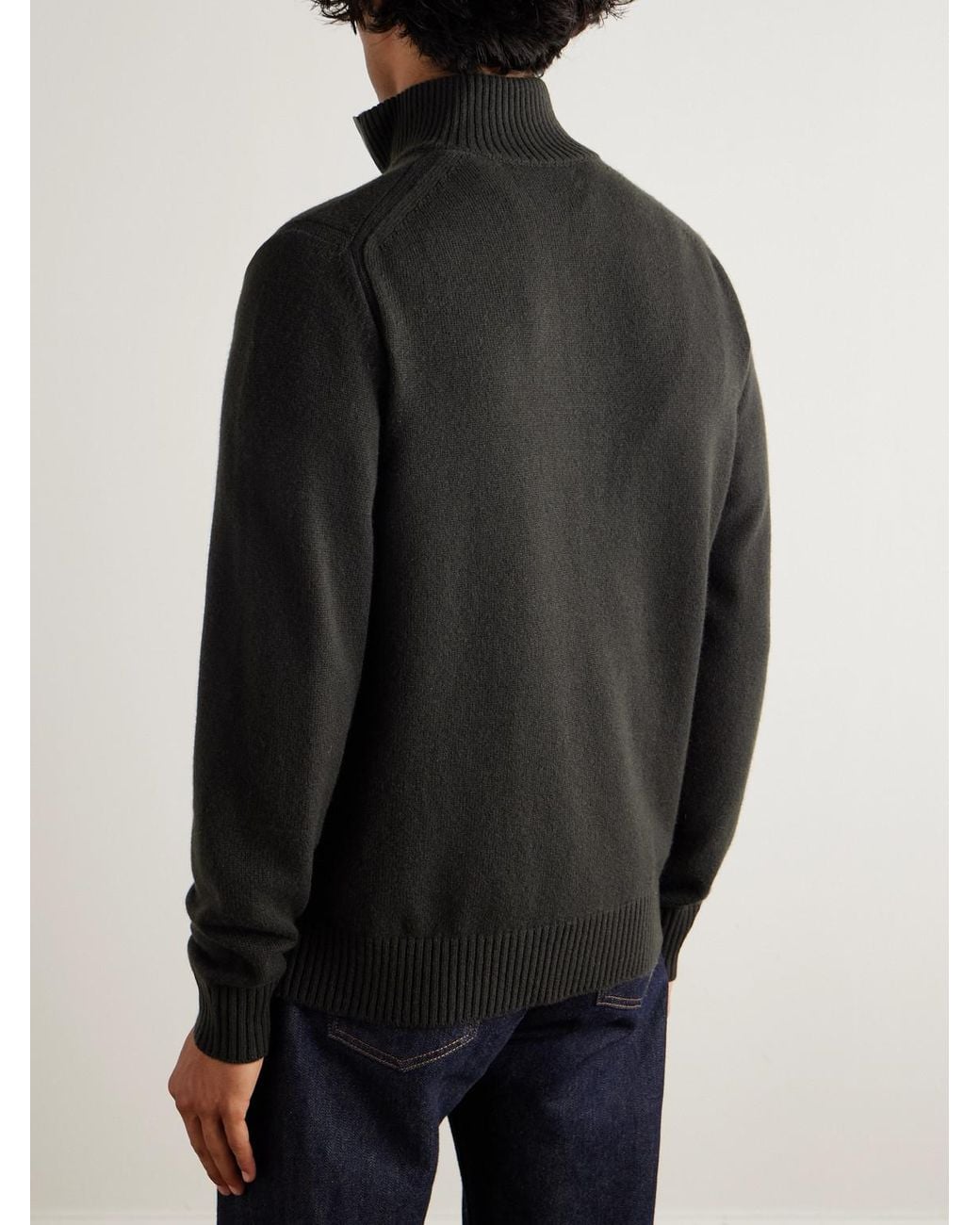 Leather-Trimmed Cashmere Half-Zip Sweater di James Purdey & Sons in Black da Uomo