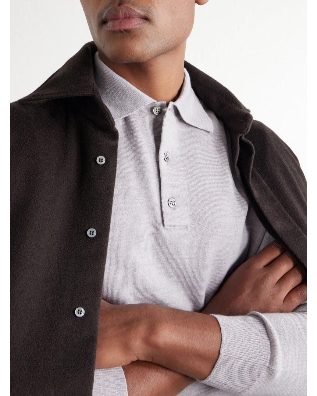 De Petrillo Gray Virgin Wool Polo Shirt for men
