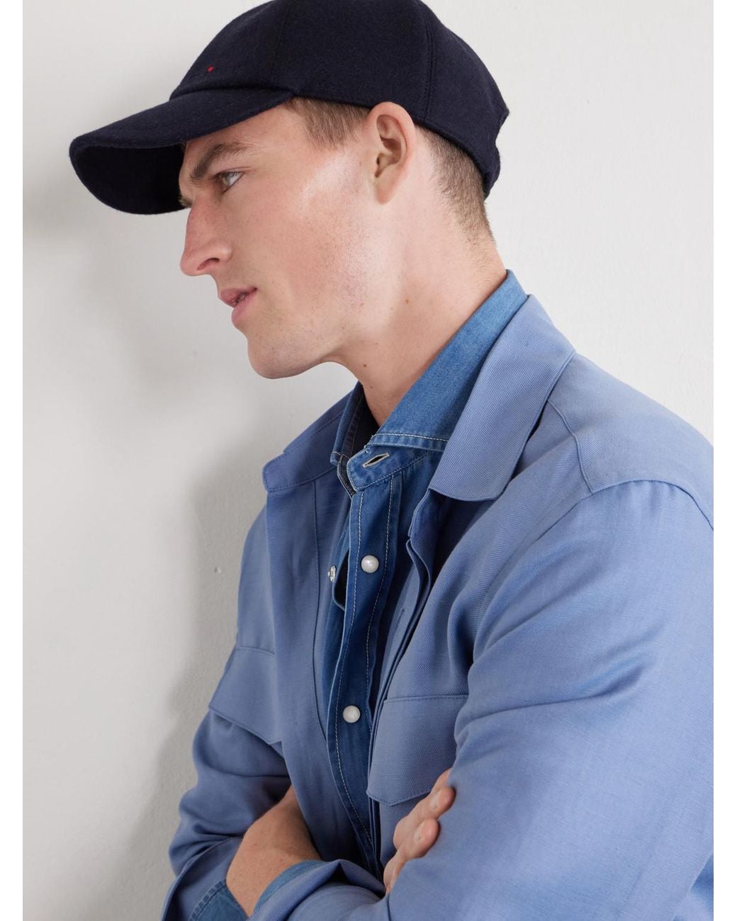 Kiton Blue Logo-Embroidered Cashmere Cap for men