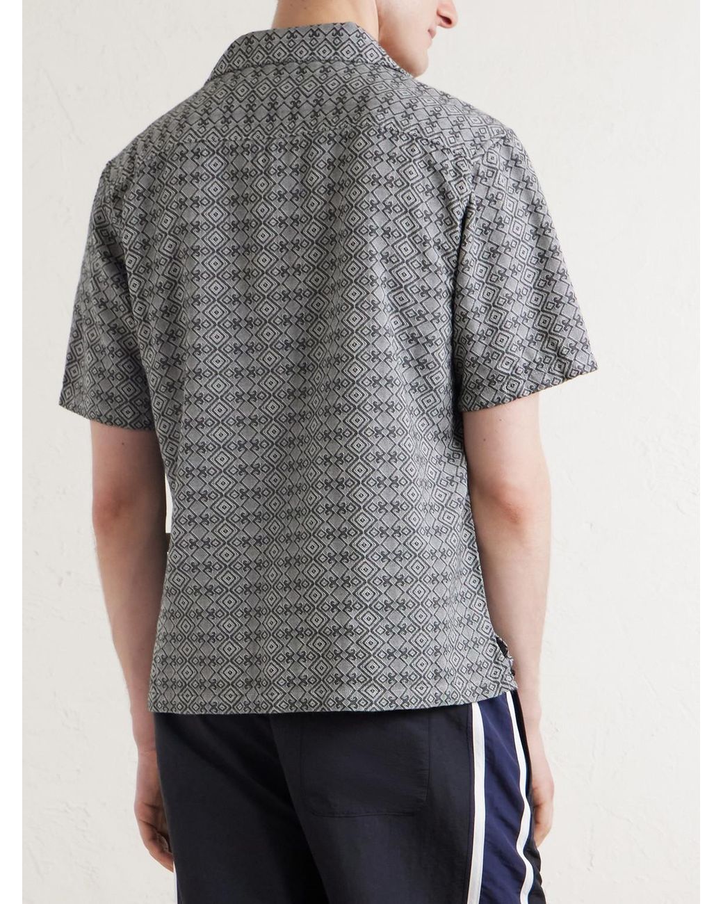 Aimé Leon Dore Gray Novelty Camp-Collar Cotton-Jacquard Shirt for men