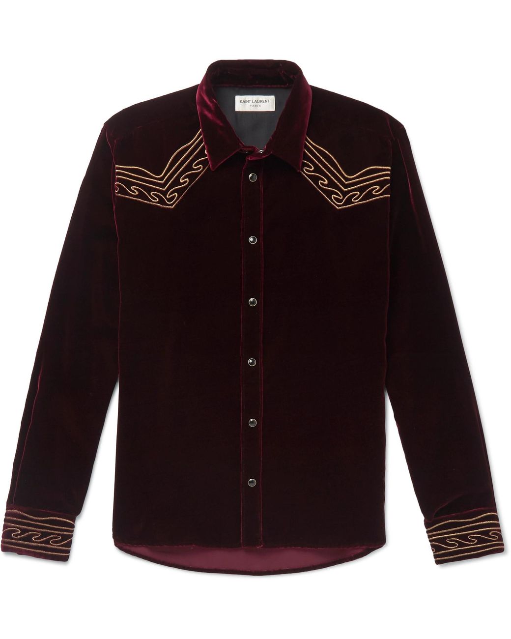 Saint Laurent Slim-fit Embroidered Velvet Western Shirt in Black for