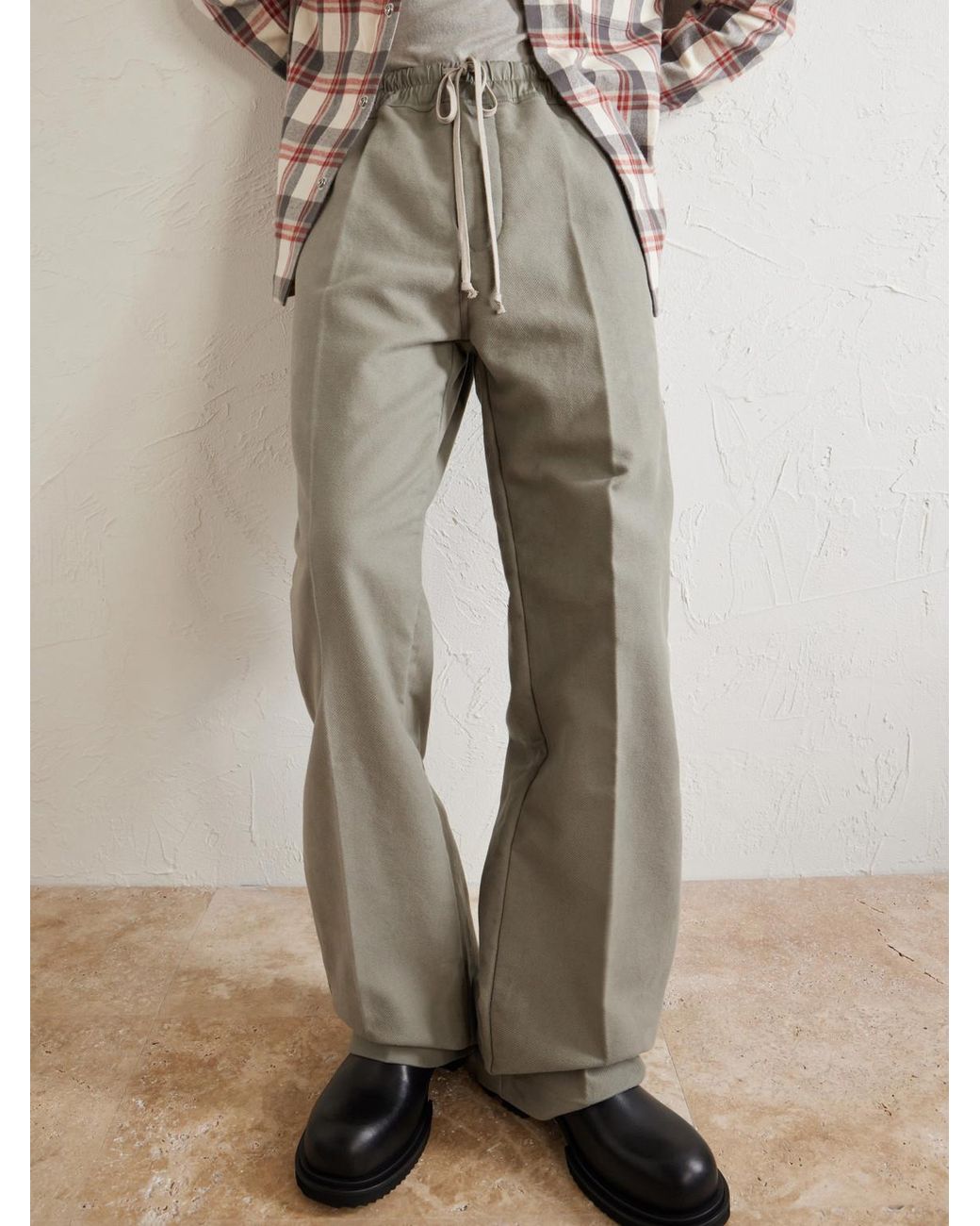 Rick Owens Natural Dietrich Straight-leg Cotton-twill Drawstring Trousers for men