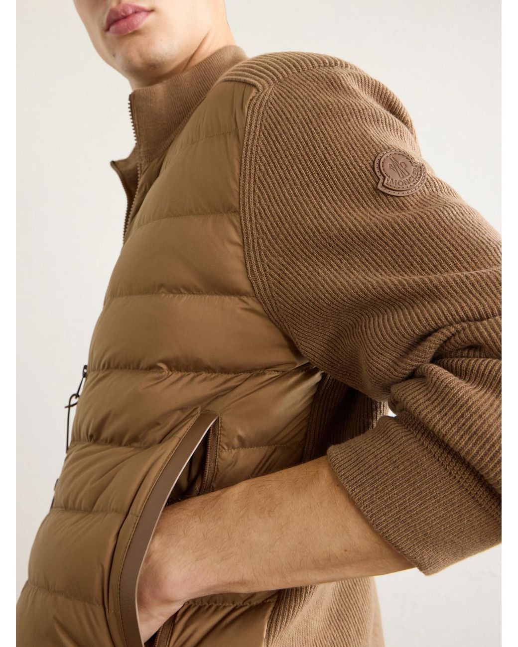 Moncler Natural Logo-Appliquéd Wool-Blend And Quilted Shell Down Jacket for men