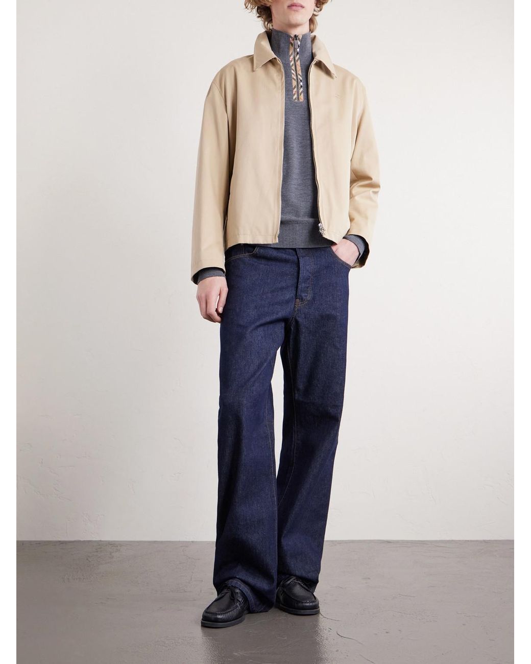Burberry Blue Checked Wool Half-zip Sweater for men