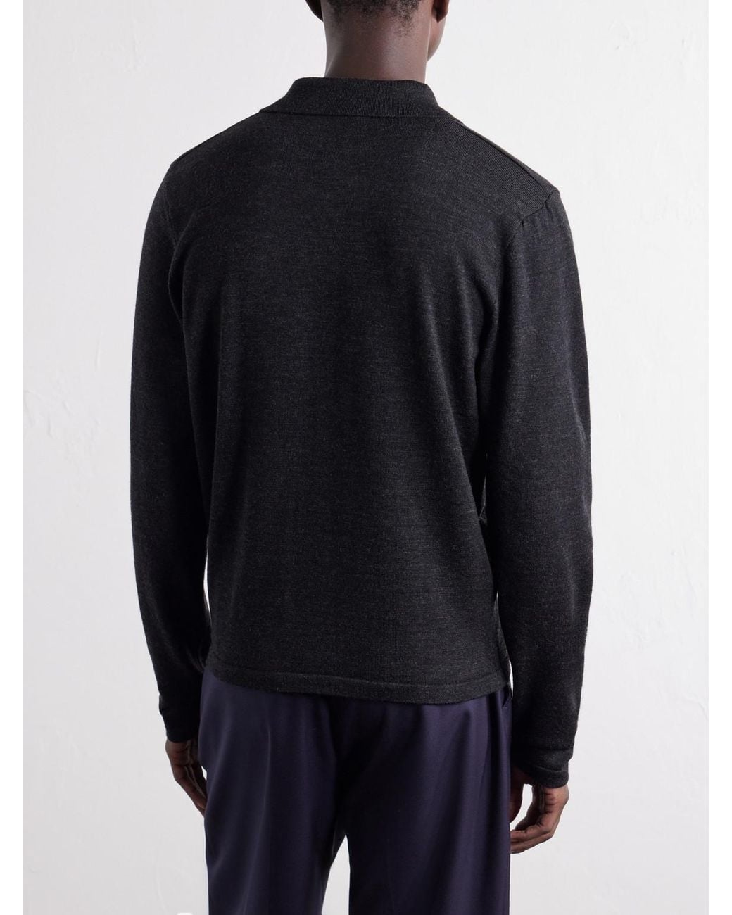 Lemaire Blue Mouliné Wool Polo Shirt for men