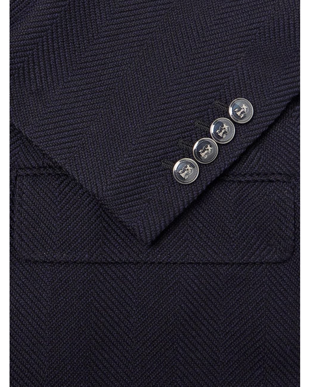 Brunello Cucinelli Blue Double-Breasted Wool And Cotton-Blend Herringbone Suit Jacket for men