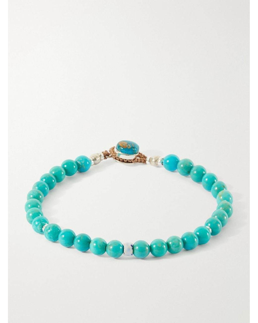 Mikia Blue Circle 8 Sterling, And Shell Beaded Bracelet for men