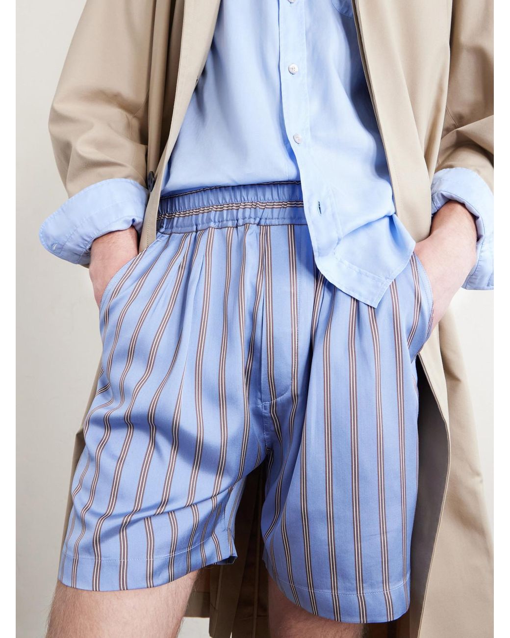 Tom Ford Blue Straight-leg Striped Silk-twill Shorts for men
