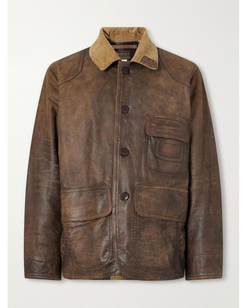 RRL Brown Corduroy-Trimmed Leather Jacket for men