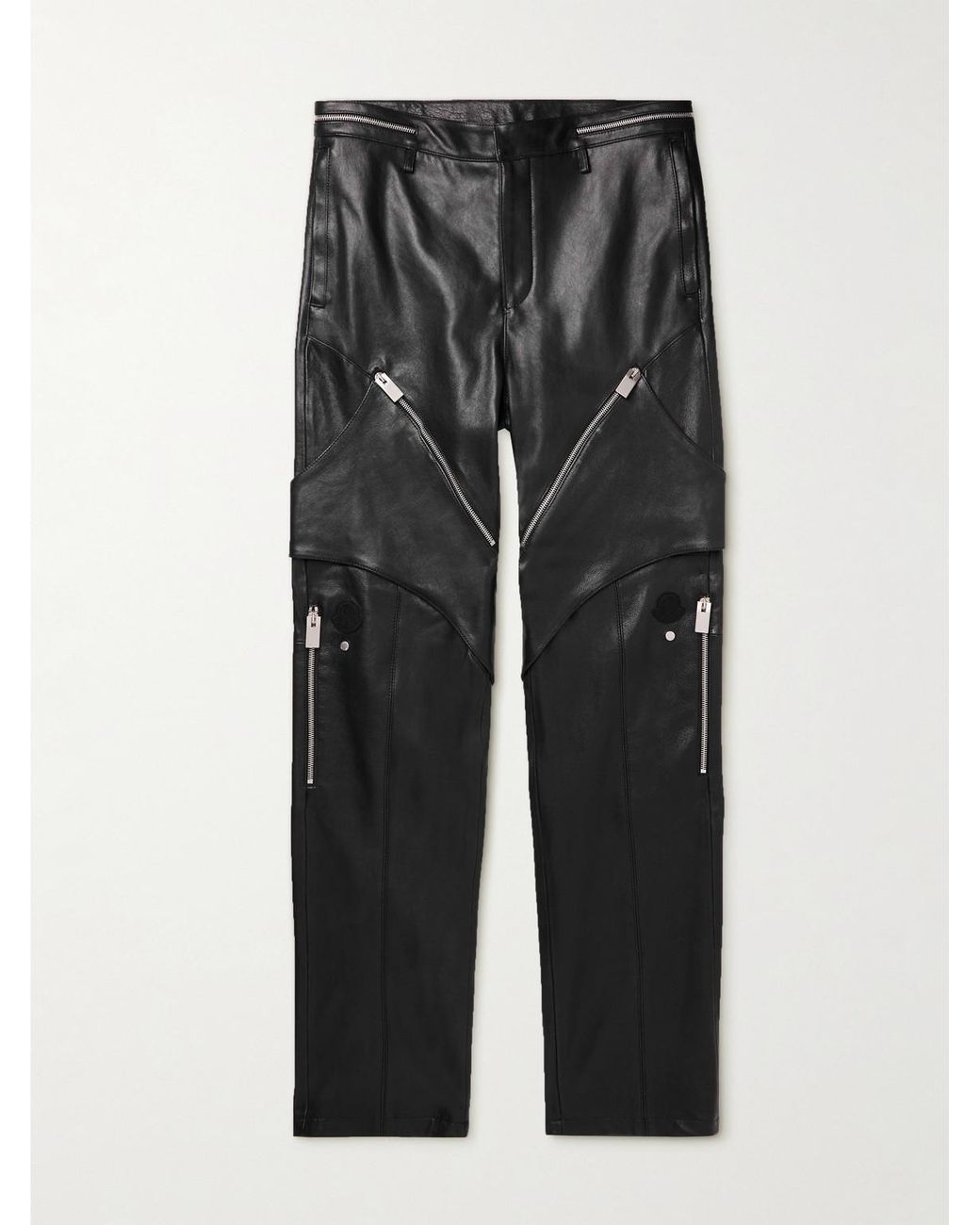 Moncler Genius Black Alyx Straight-Leg Panelled Zip-Embellished Leather Trousers for men
