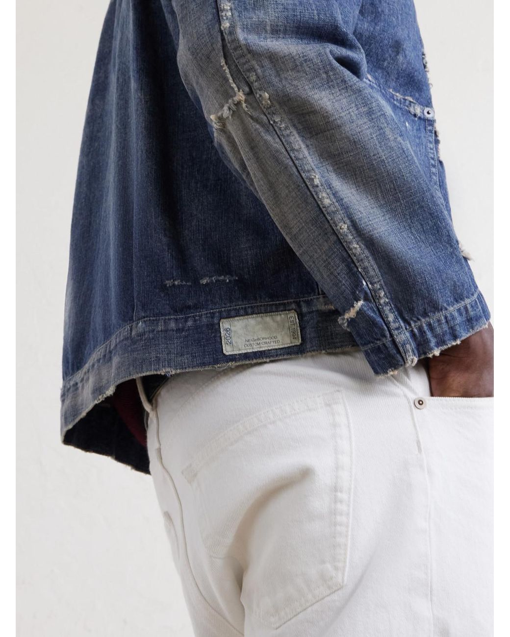 Neighborhood Blue Distressed Denim Jacket for men