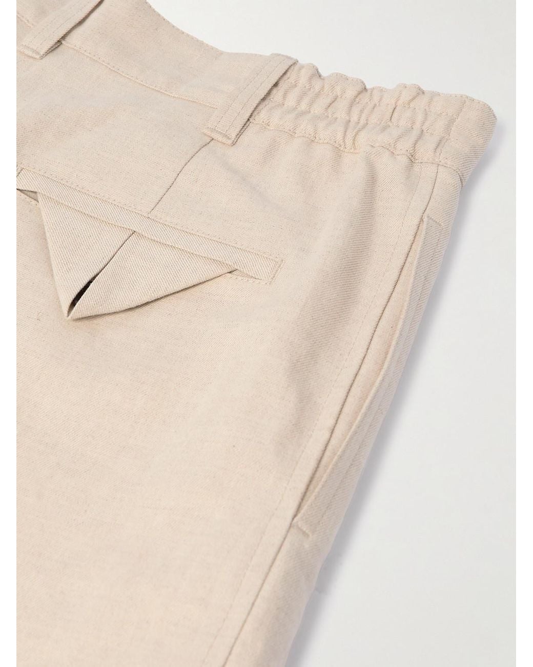 Bottega Veneta Natural Straight-Leg Pleated Linen And Cotton-Blend Twill Shorts for men