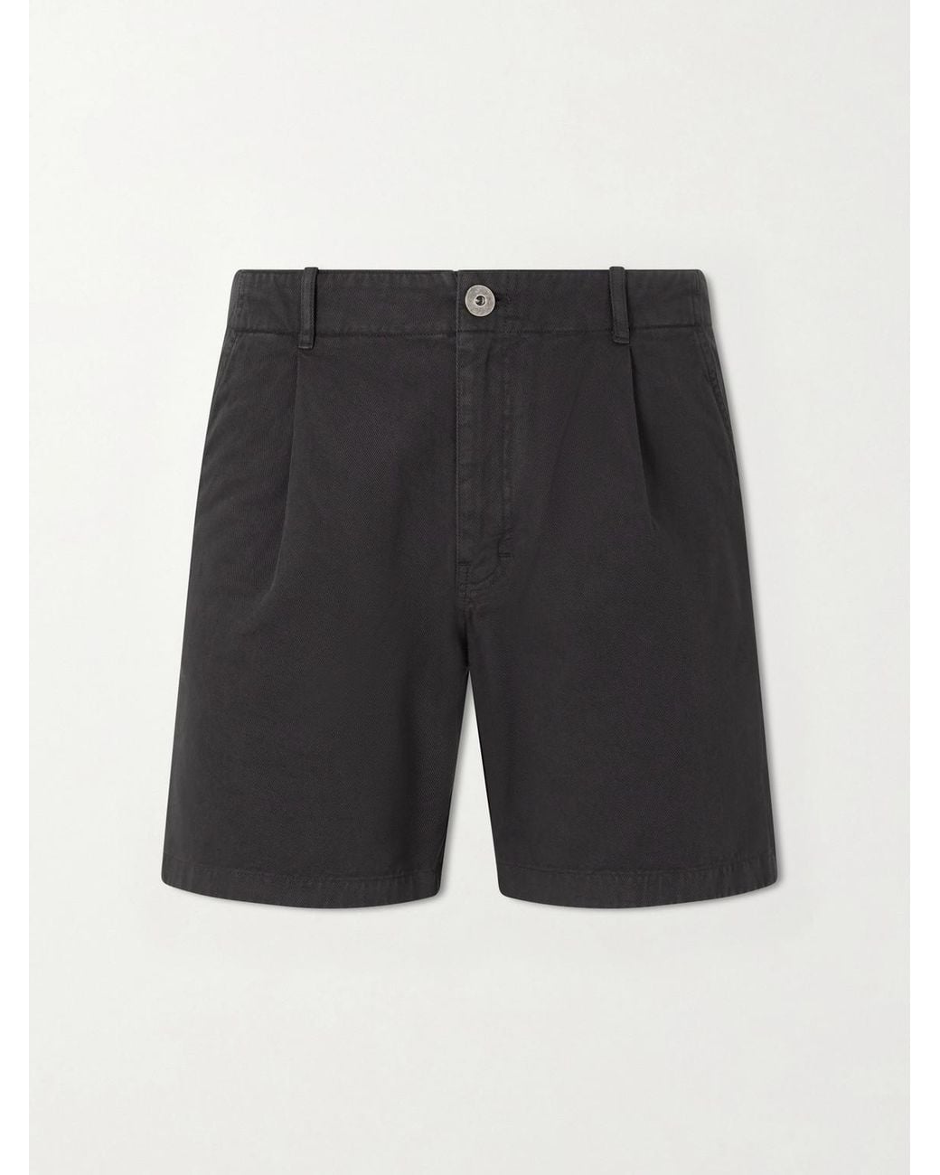 Mr P. Gray Wide-Leg Pleated Cotton-Canvas Shorts for men