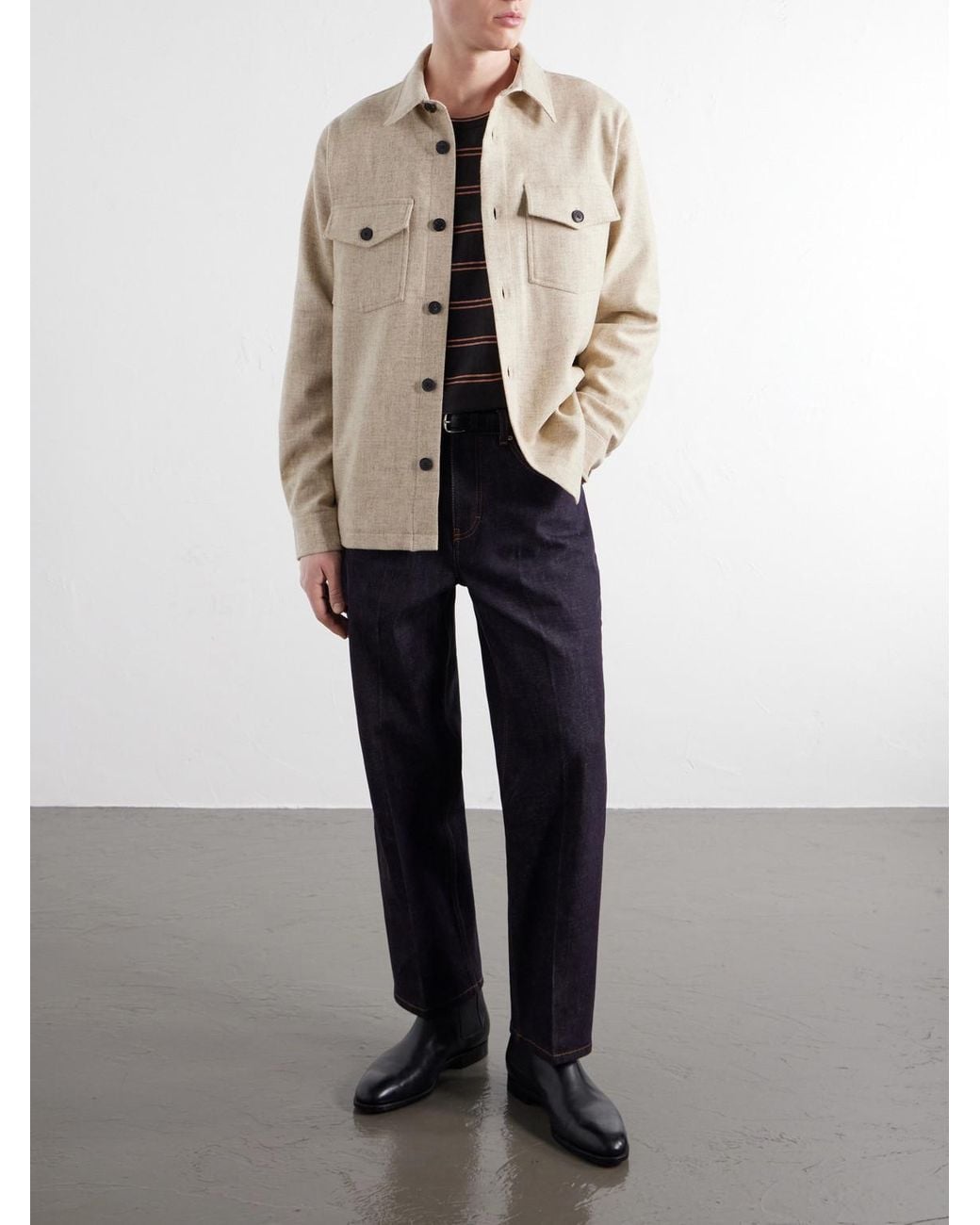 Portuguese Flannel Natural Wool-Tweed Overshirt for men