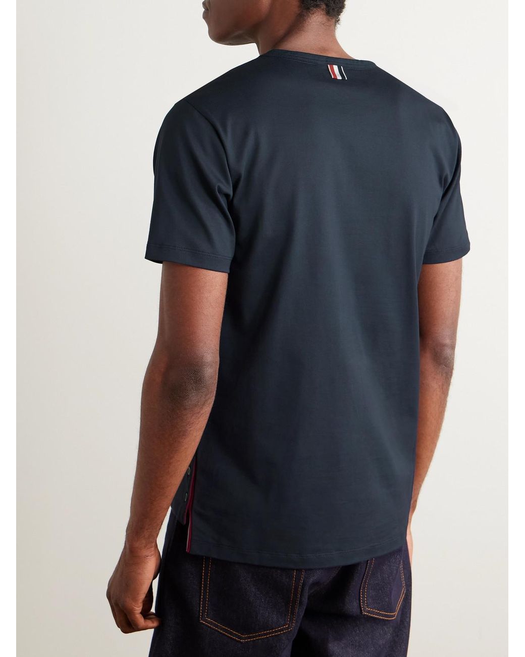 Thom Browne Blue Slim-Fit Grosgrain-Trimmed Cotton-Jersey T-Shirt for men