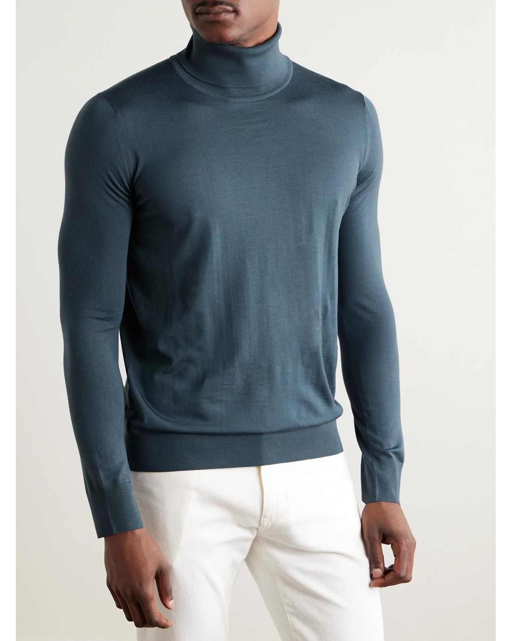 Loro Piana Blue Wish Virgin Wool Rollneck Sweater for men