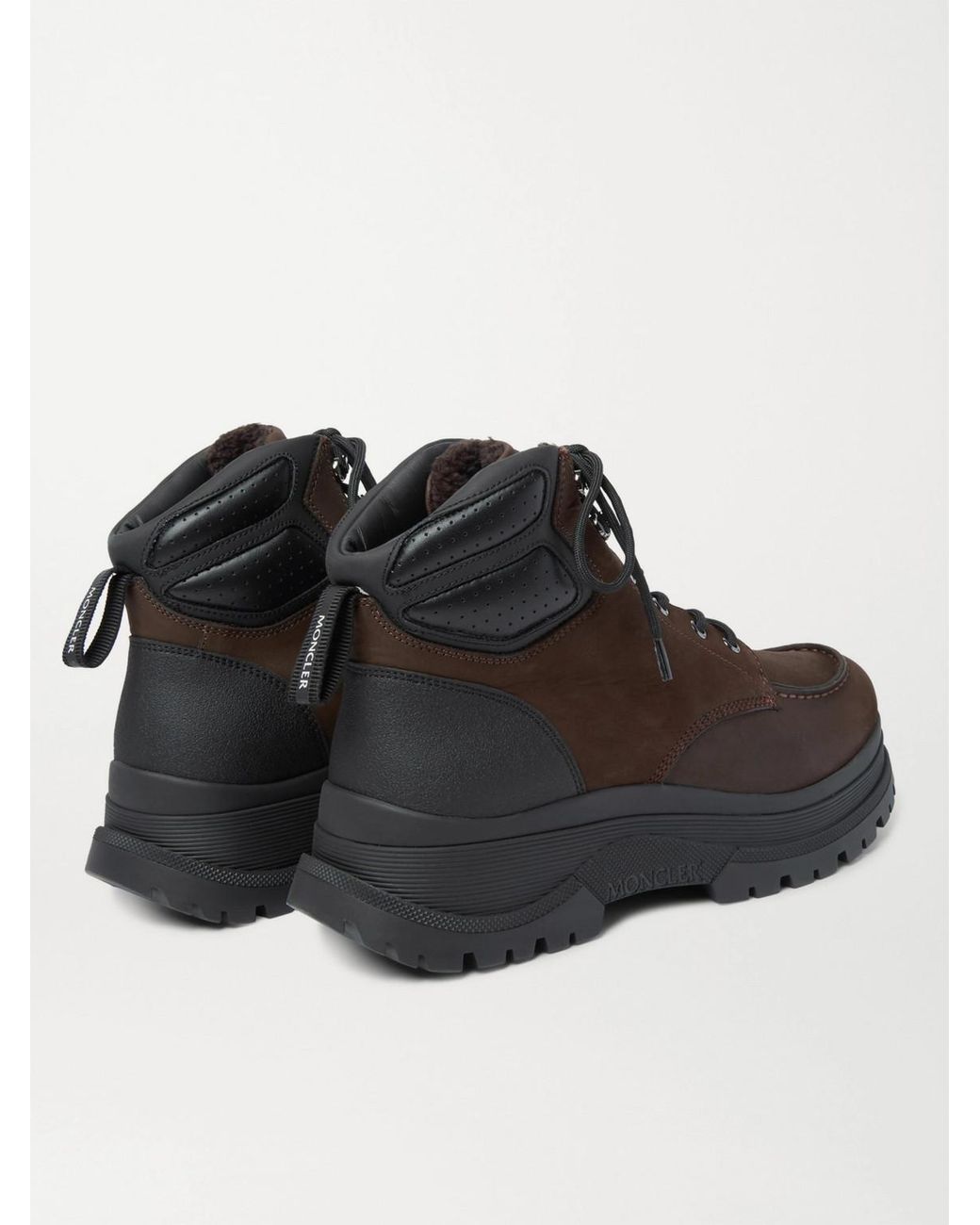 Moncler Black Ulderic Leather-Trimmed Shearling-Lined Nubuck Boots for men