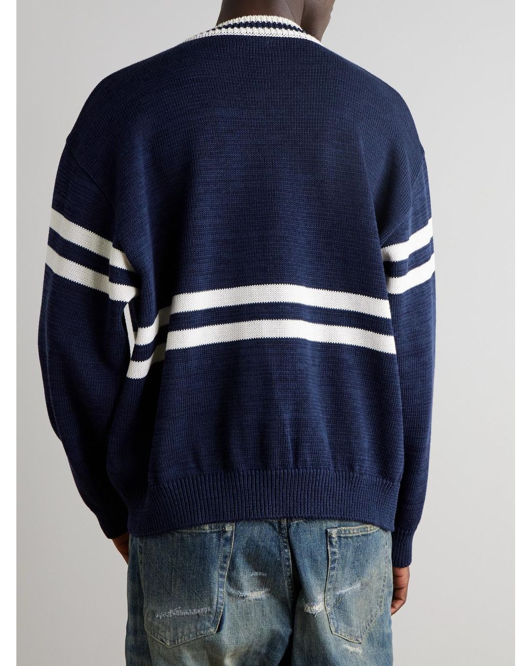 Peckish Rainbowy Ivy Appliquéd Striped Cotton Sweater di Kapital in Blue da Uomo