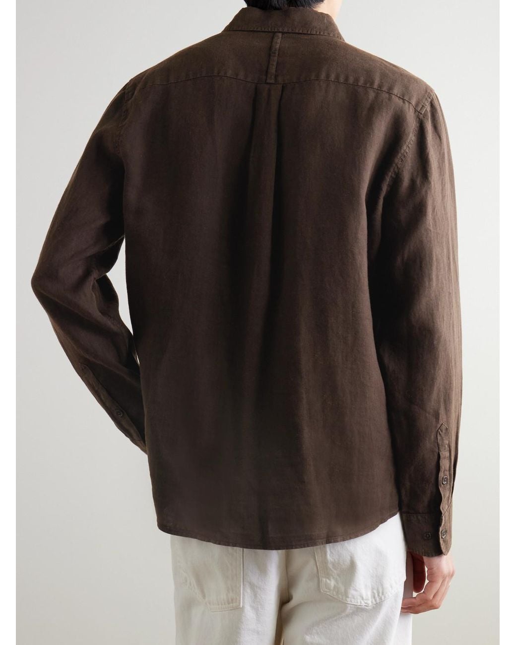 Garment-Dyed Linen Shirt di Mr P. in Brown da Uomo