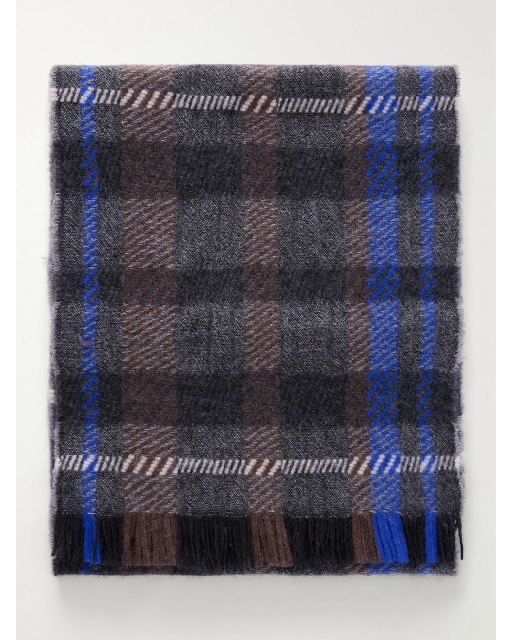 Johnstons Blue Hirta Checked Cashmere Scarf for men