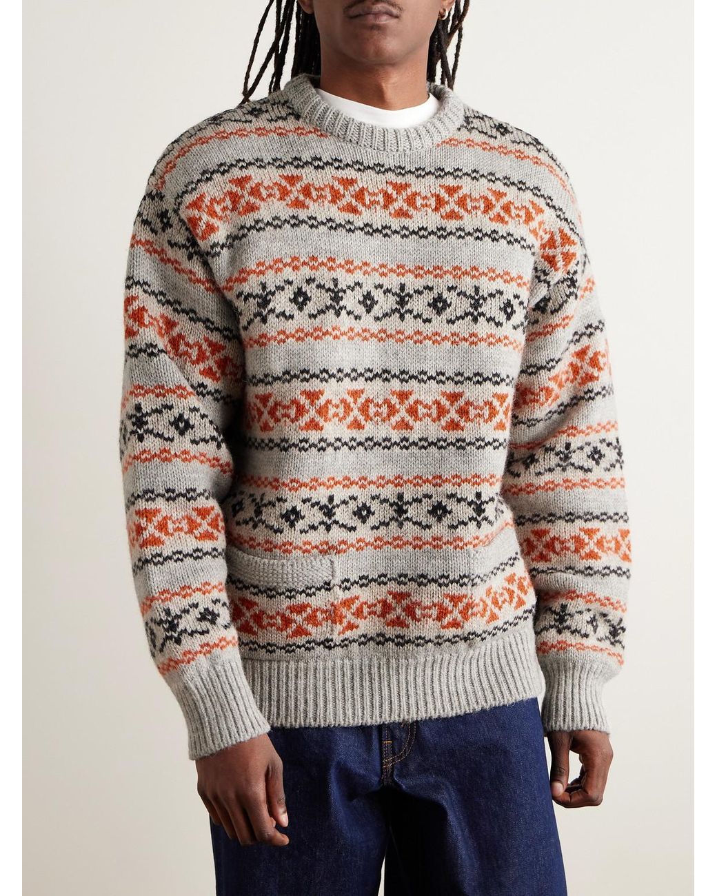 Kapital White Fair Isle Wool Sweater for men