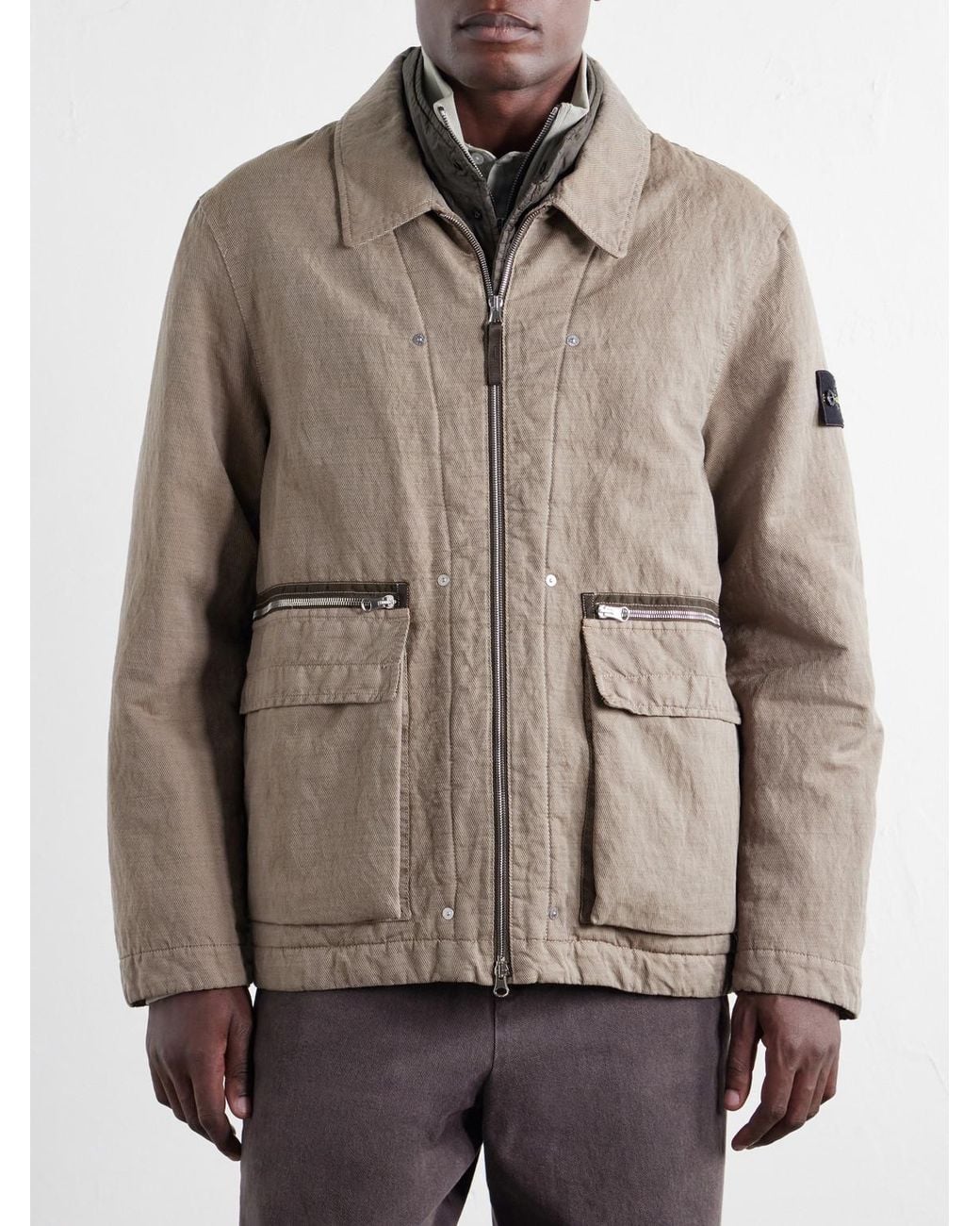 Stone Island Natural Garment-Dyed Cotton-Tc-Blend Padded Twill Jacket for men
