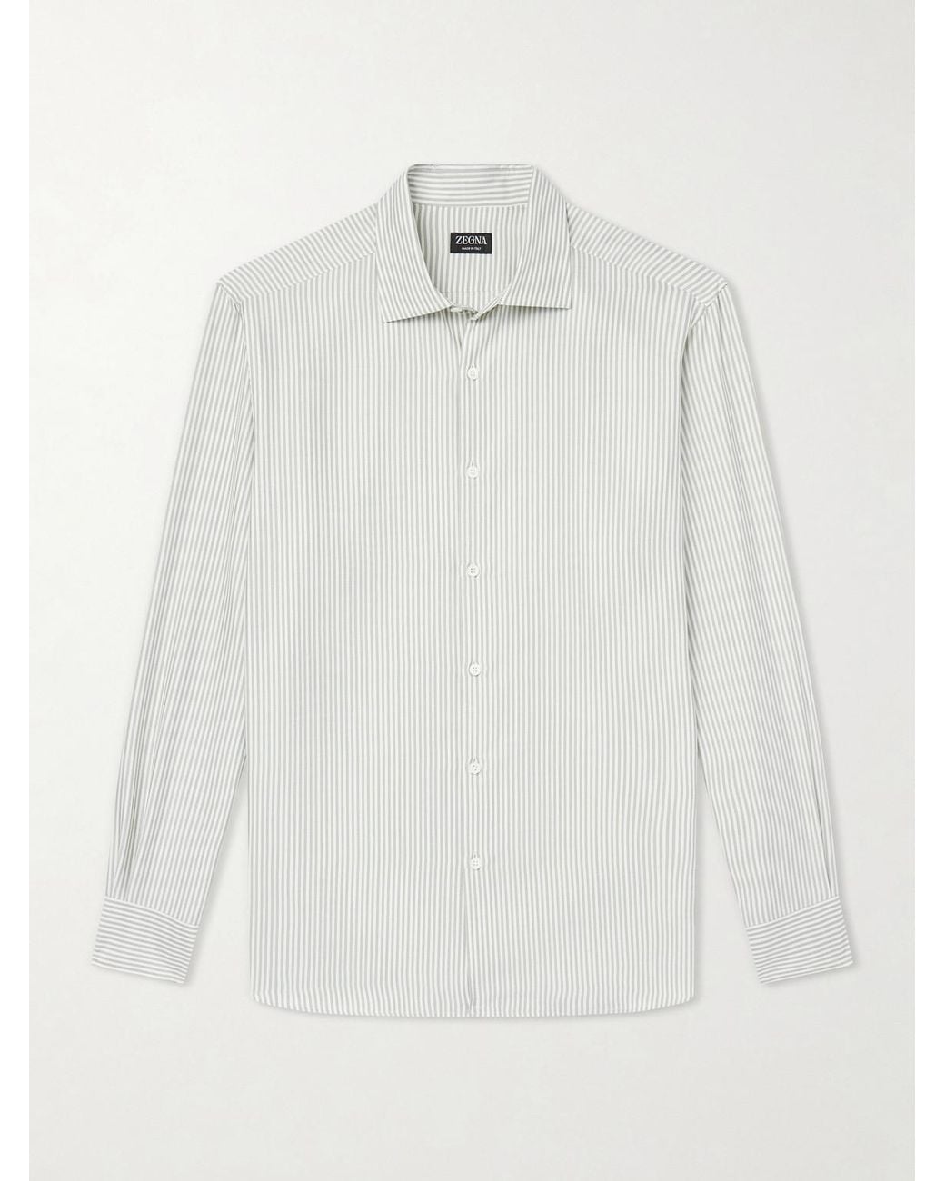 Zegna White Striped Silk Shirt for men
