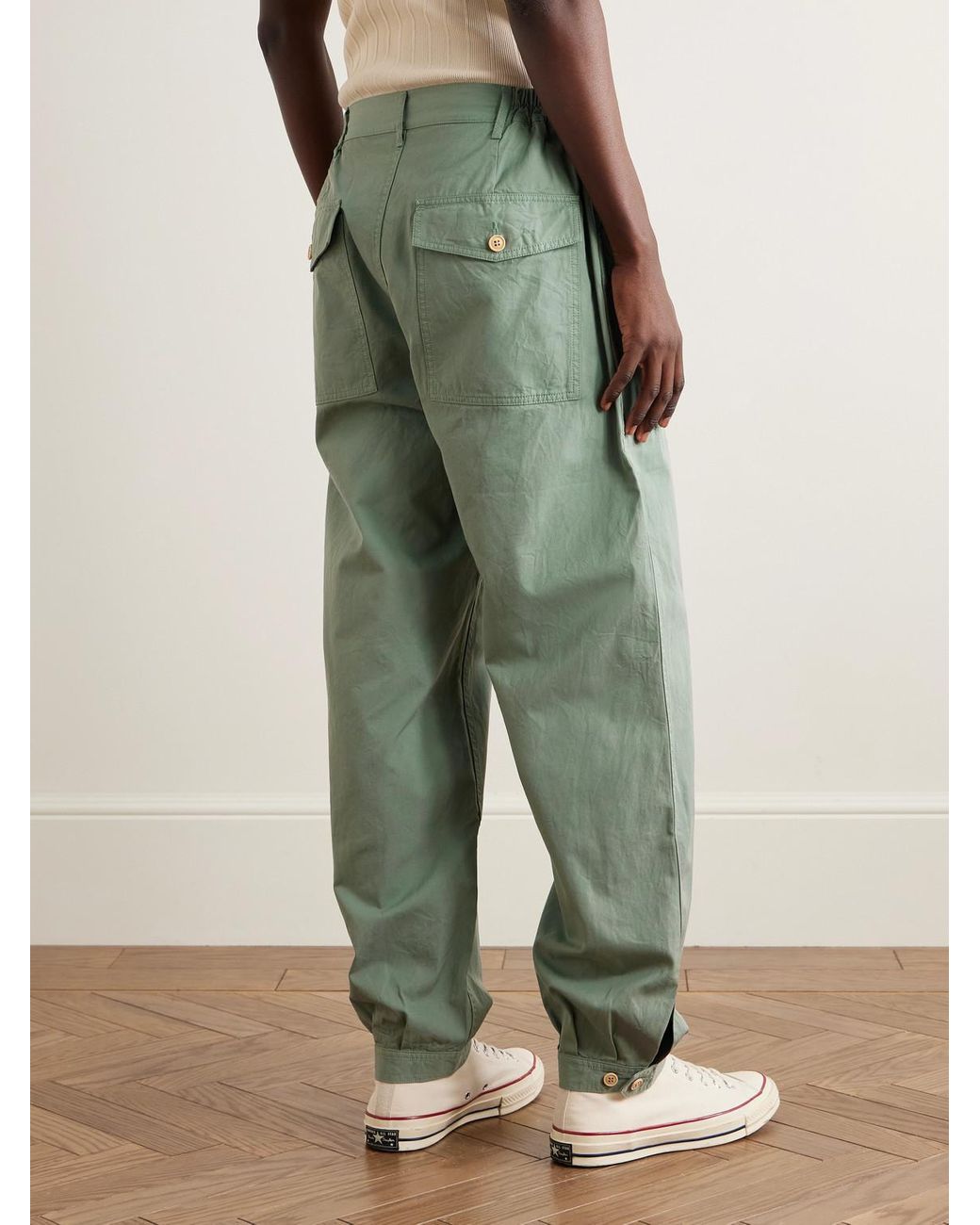 Visvim Green Carrol Tapered Cotton-gabardine Cargo Pants for men