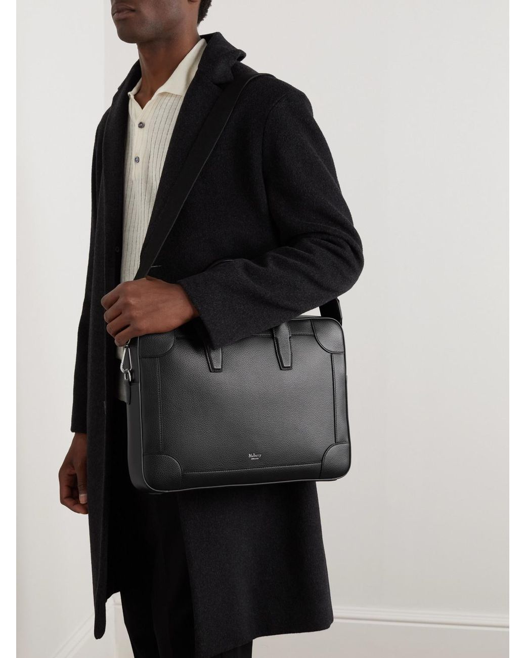 Mulberry Black Full-grain Leather Briefcase for men