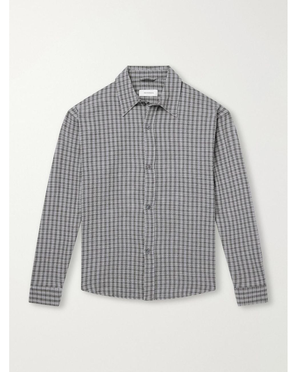 mfpen Gray Vacation Checked Cotton And Wool-Blend Seersucker Shirt for men