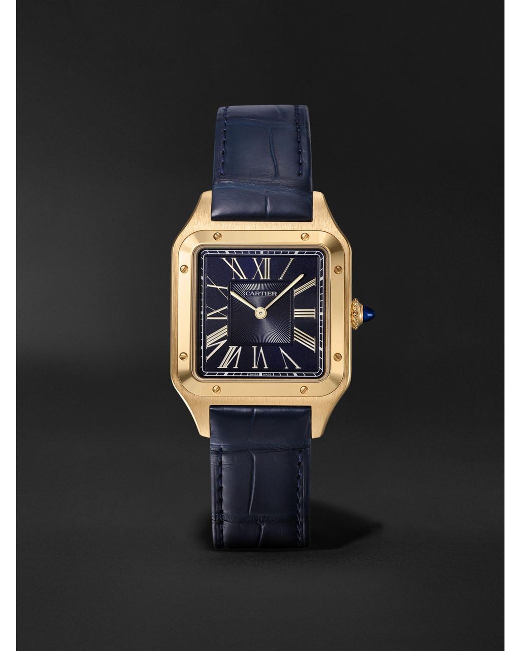 Cartier Blue Santos-Dumont Large 43.5Mm 18-Karat And Alligator Watch, Ref. No. Wgsa0115 for men