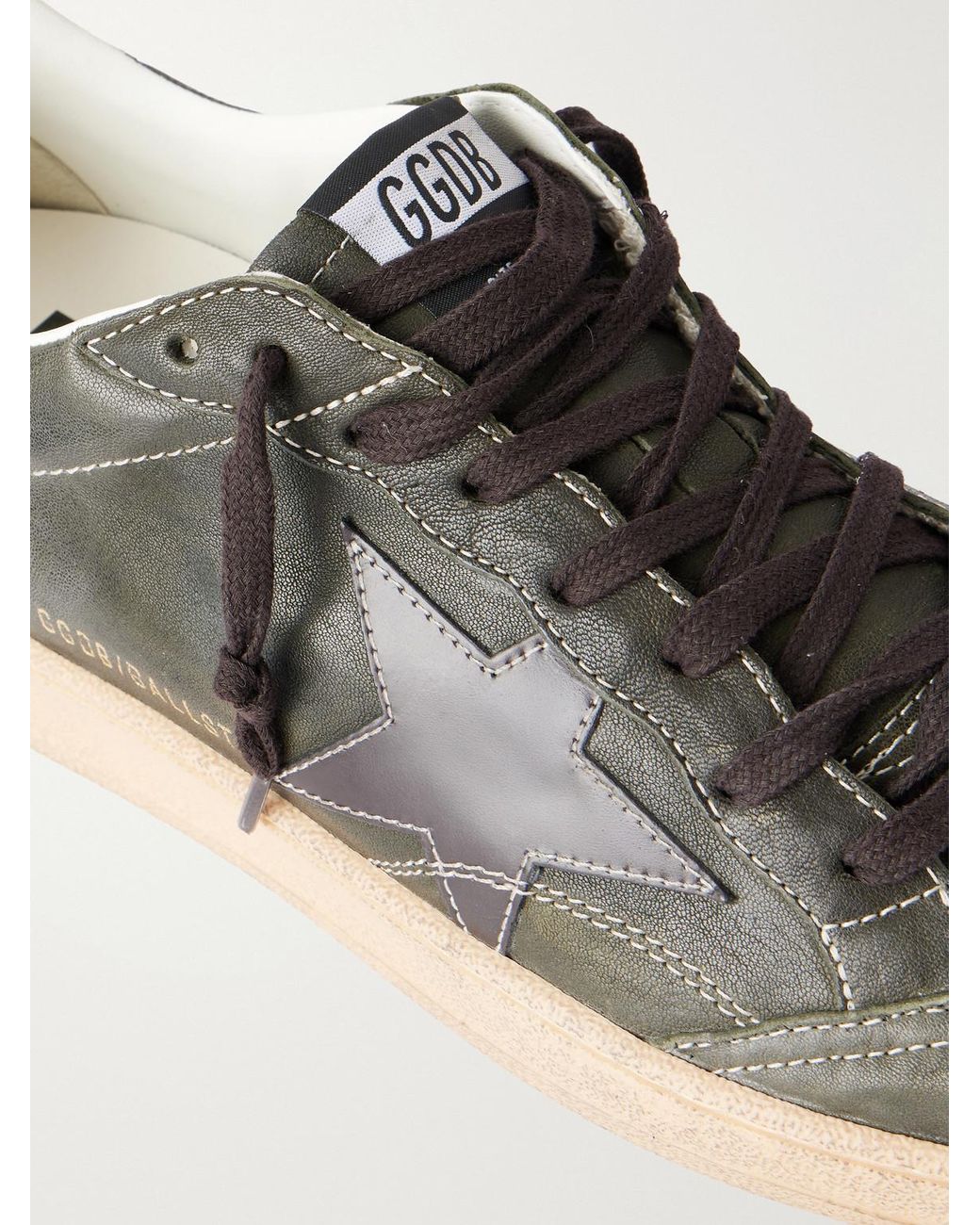 Golden Goose Deluxe Brand Green Ball Star Distressed Leather Sneakers for men