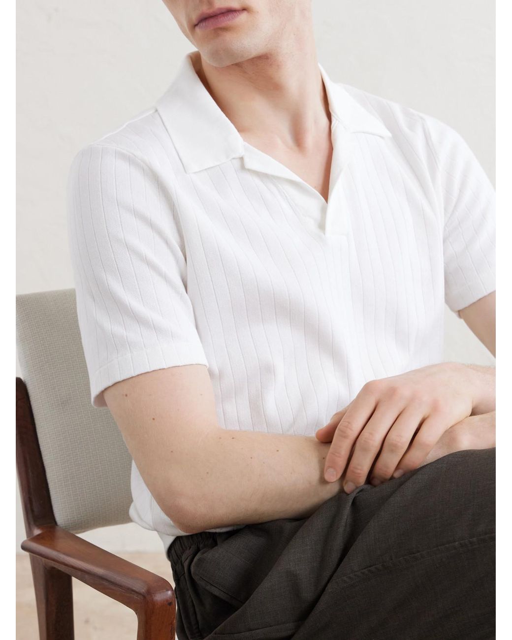 Oliver Spencer White Westcott Open-Collar Organic Cotton Polo Shirt for men