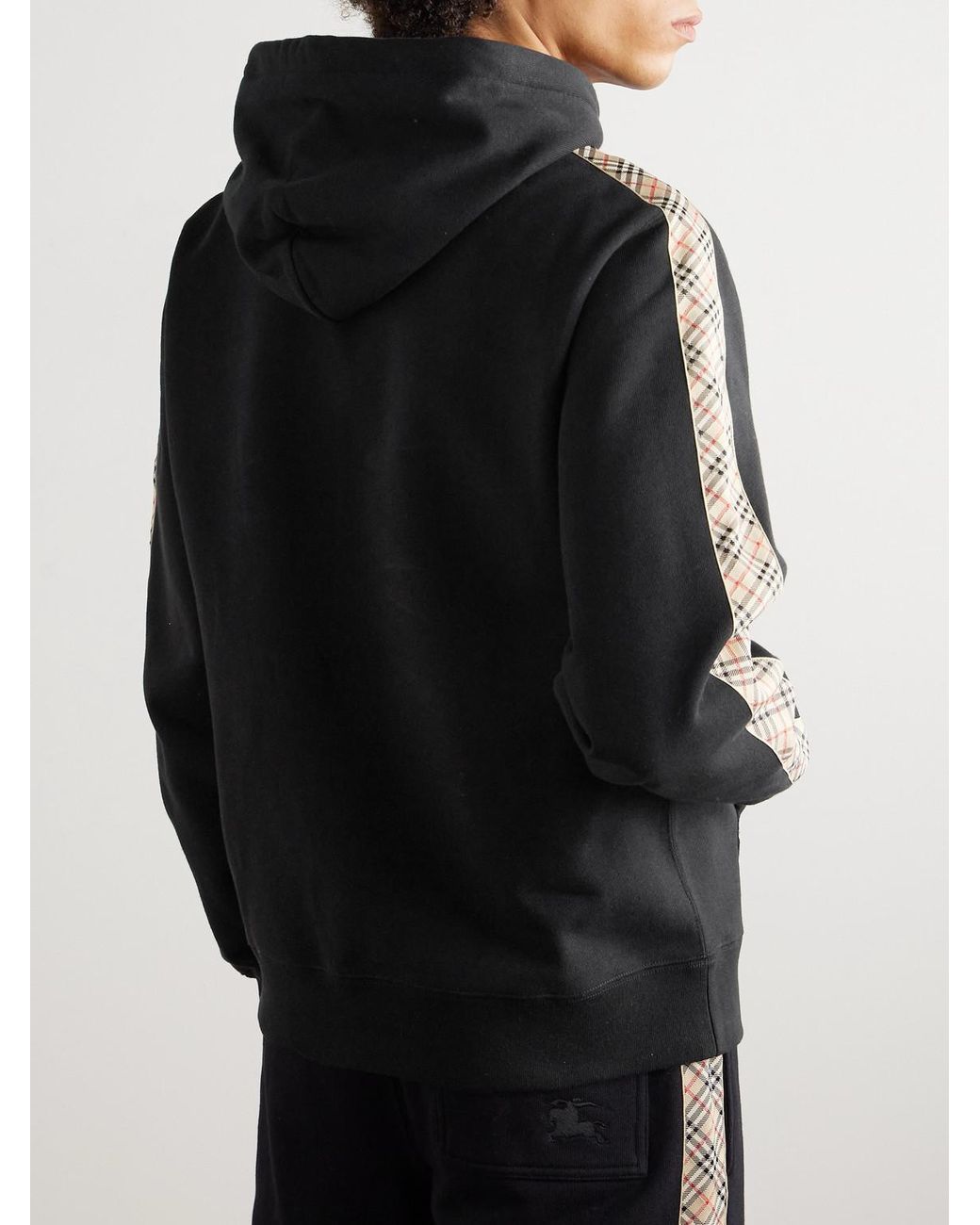 Burberry Black Checked Logo-Embroidered Cotton-Jersey Hoodie for men