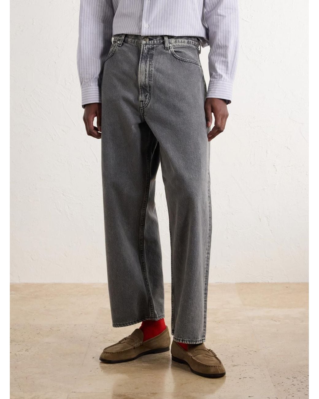 Orslow Gray Super Dad's Wide-Leg Jeans for men
