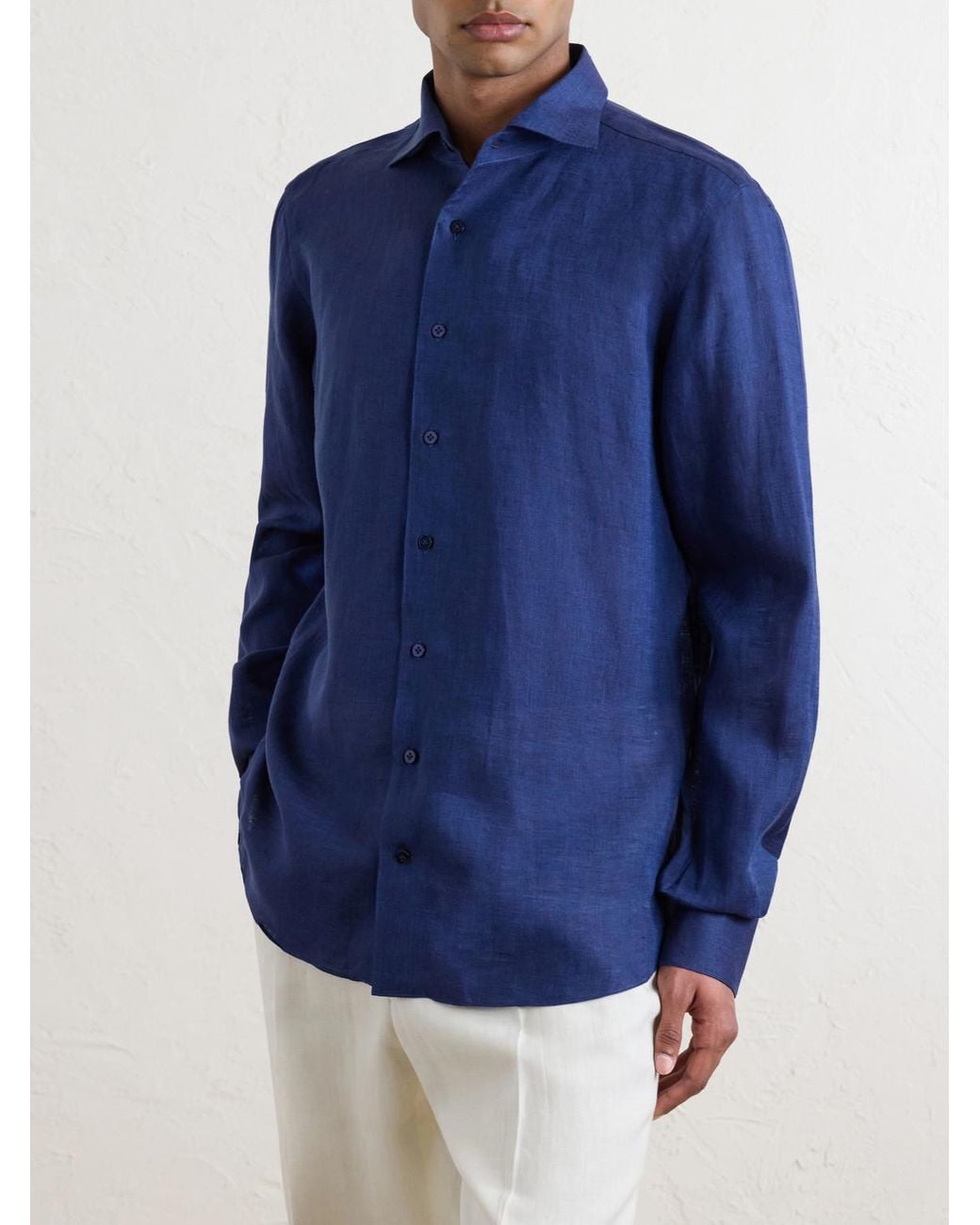 De Petrillo Blue Linen Shirt for men