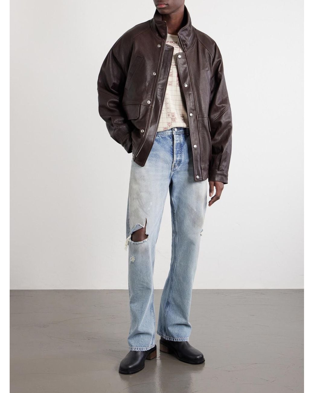 Enfants Riches Deprimes Brown Prince Phillip's Childhood Panelled Full-Grain Leather Jacket for men