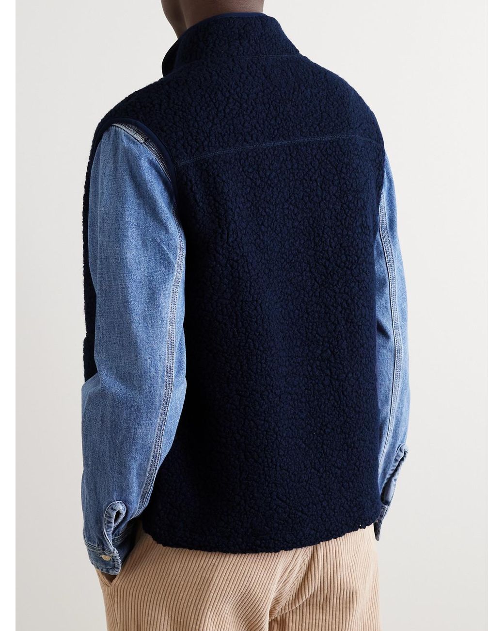 Drake's Blue Logo-Embroidered Wool-Blend Fleece Gilet for men