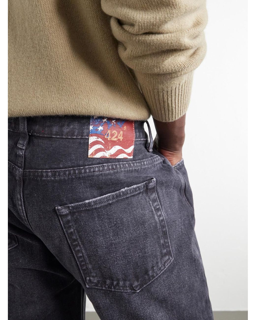 424 Blue Loose Straight-Leg Distressed Jeans for men