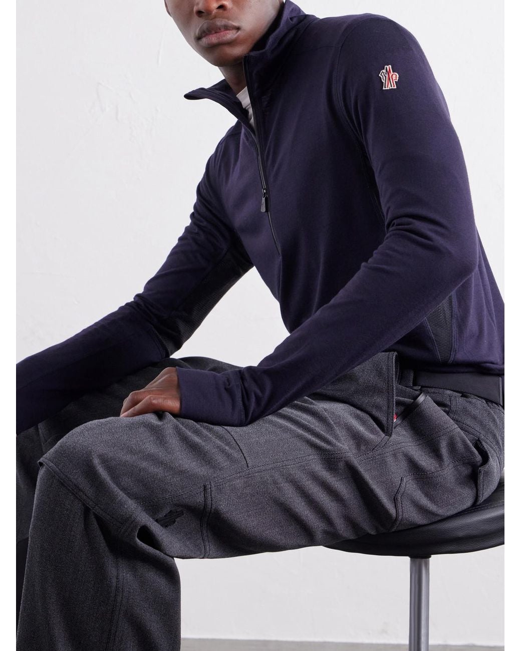 Moncler Blue Wool-Blend Jersey Zip-Up Ski Base Layer for men