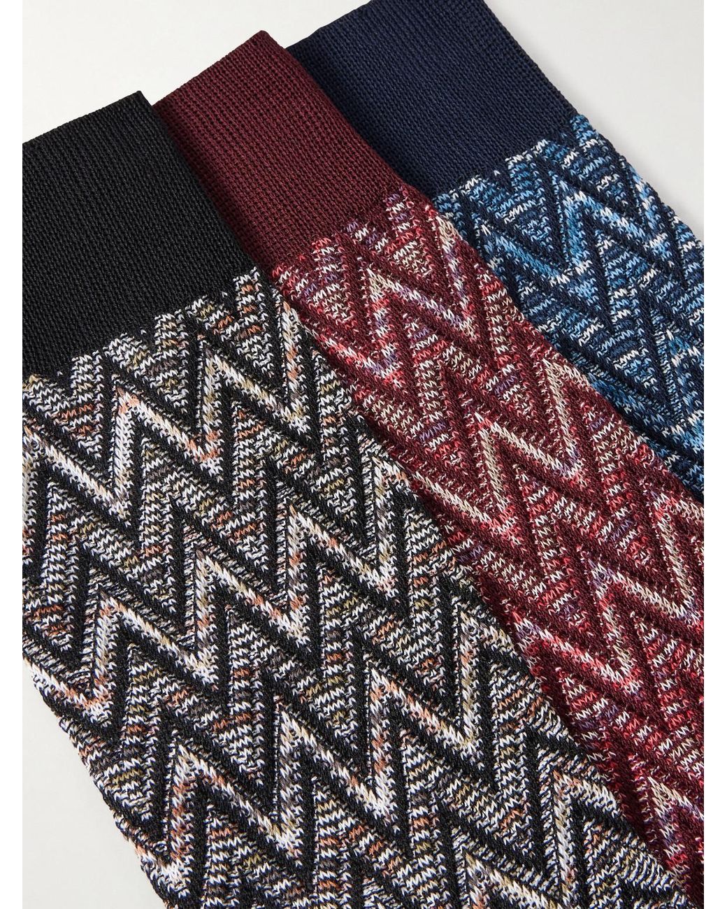 Missoni Blue Three-Pack Crochet-Knit Cotton-Blend Socks for men