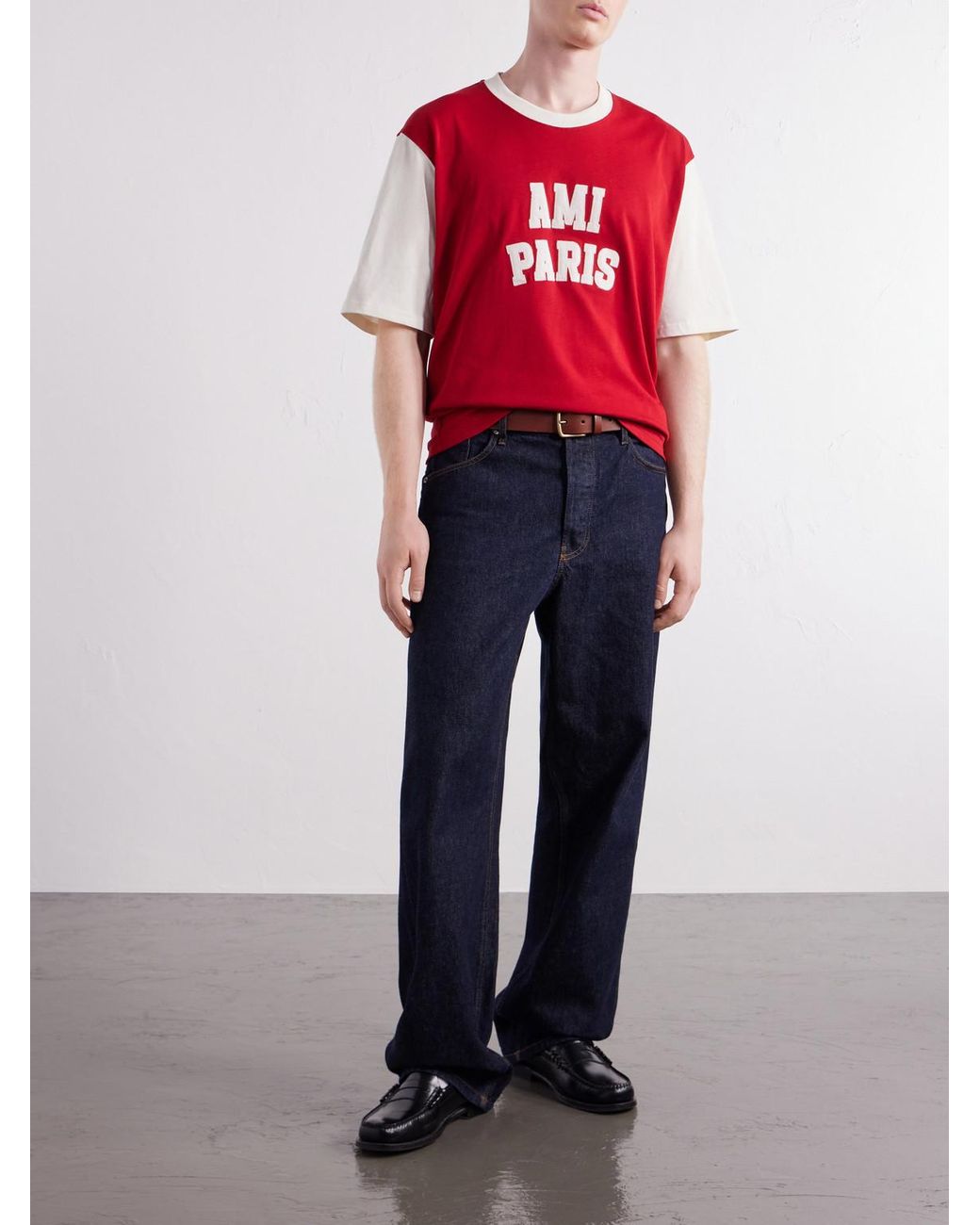 AMI Red Logo-Appliquéd Cotton-Jersey T-Shirt for men